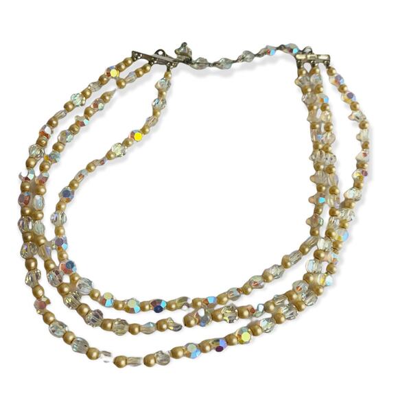 Vintage Triple Strand Acrylic Bead Necklace 14" Choker Hook Closure - Picture 1 of 8